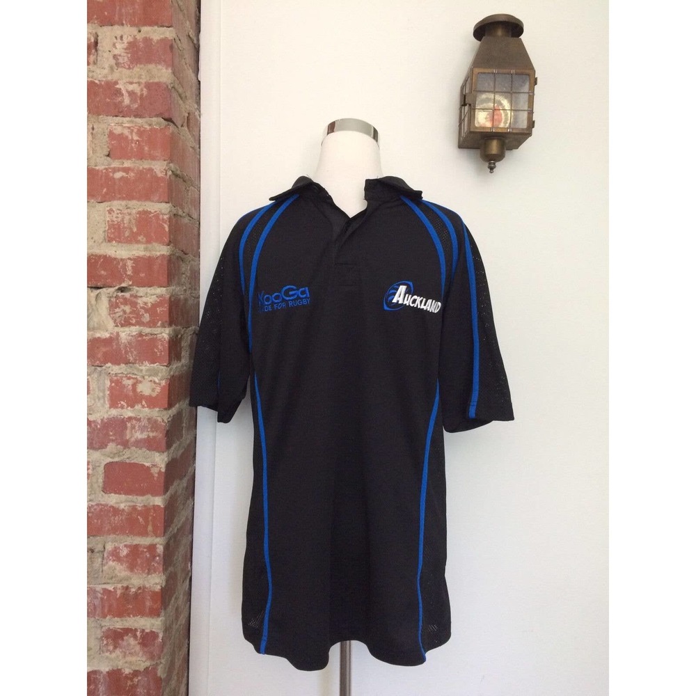Kooga Rugby Jersey Aukland NZ Short Sleeve Polo Shirt‎ Mens Size M Black Blue